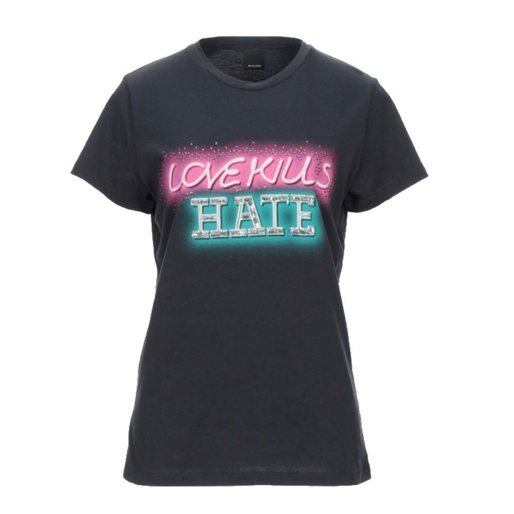 ⭕️ PINKO T Shirt Medium Oversized Grey Neon Crystals